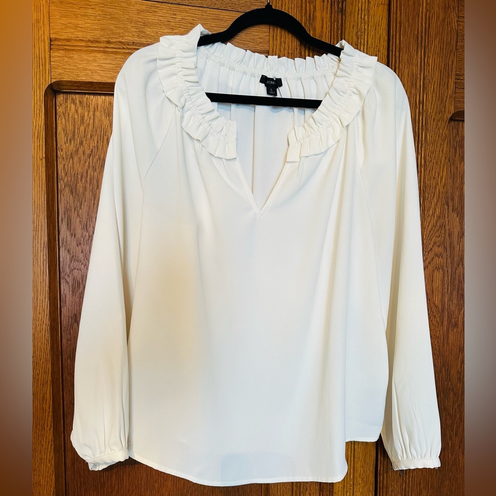 J. Crew Elegant White Ruffled Blouse